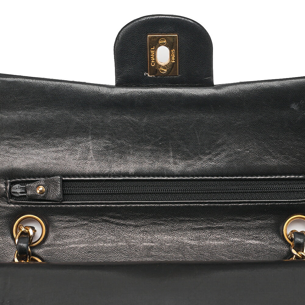 CHANEL Lambskin Matelasse Double Flap 23cm Chain Shoulder Black Gold-Tone Hardware, Pre-Owned