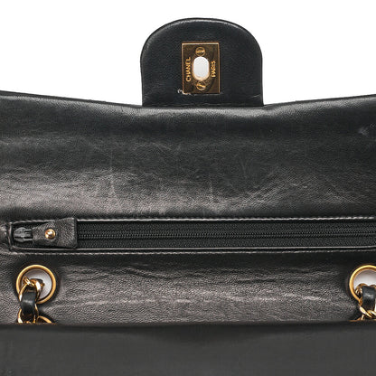 CHANEL Lambskin Matelasse Double Flap 23cm Chain Shoulder Black Gold-Tone Hardware, Pre-Owned
