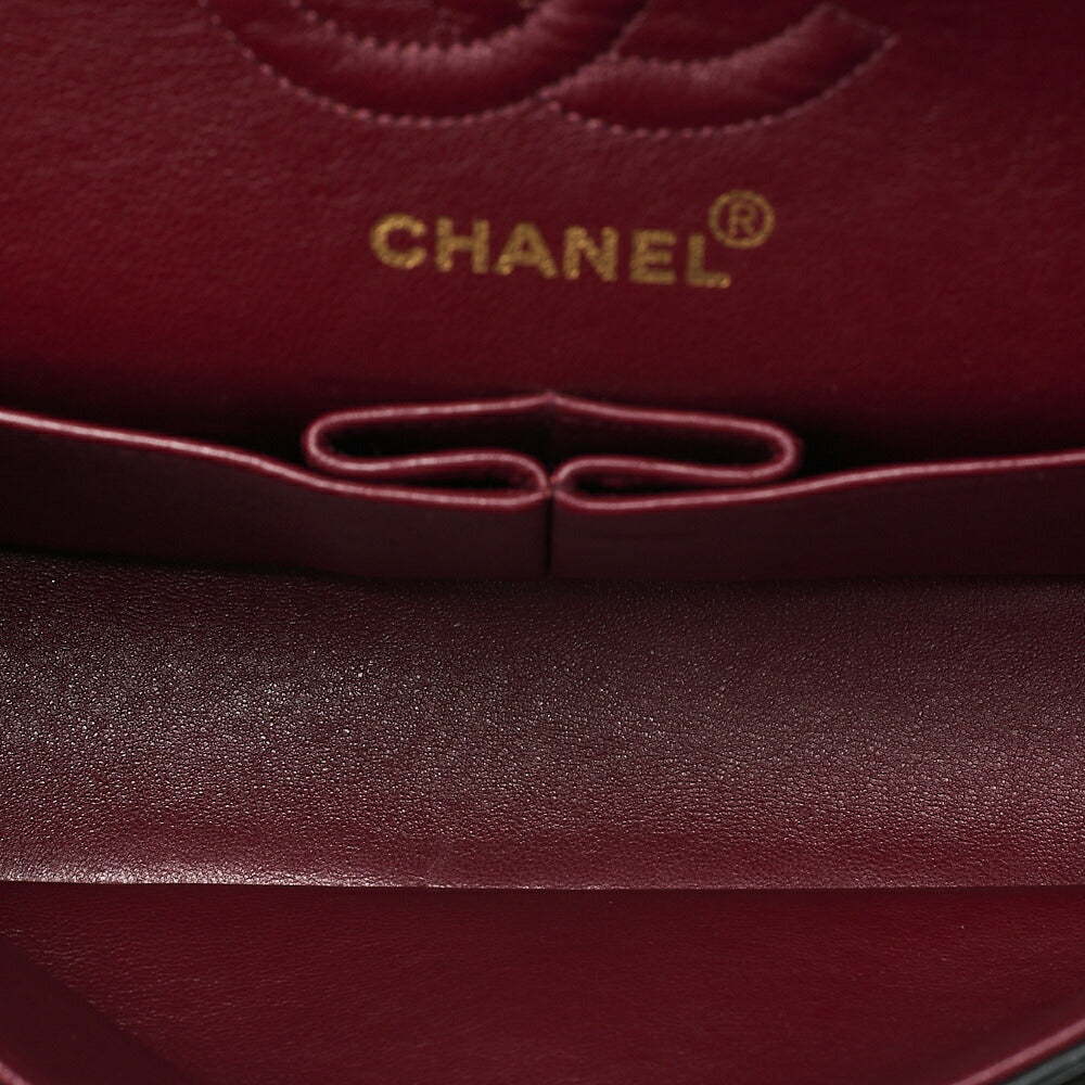 CHANEL Lambskin Matelasse Double Flap 23cm Chain Shoulder Black Gold-Tone Hardware, Pre-Owned