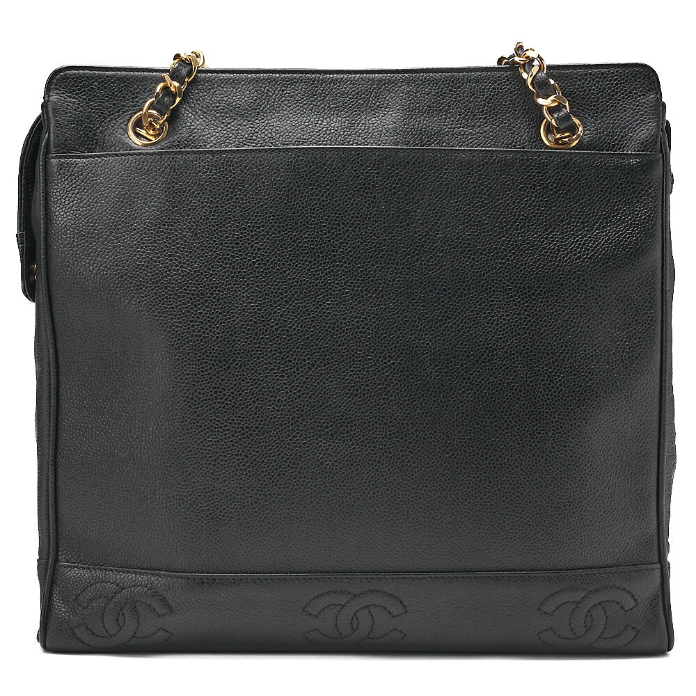 CHANEL Double Chain Tote Bag Triple Coco with Logo Charm Caviar Skin Black Gold-Tone Hardware, Pre-Owned