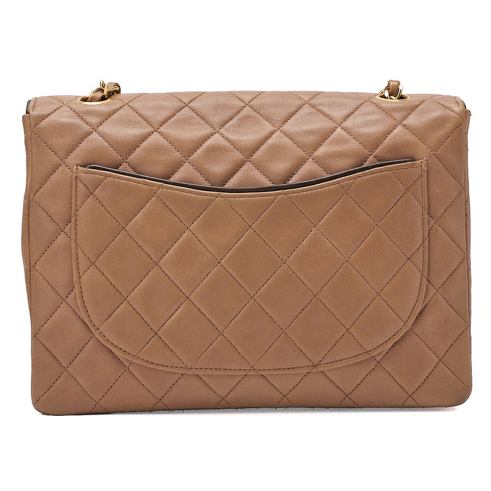 CHANEL Lambskin Matelasse Single Flap Chain Shoulder Beige x Black Gold-Tone Hardware, Pre-Owned