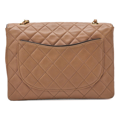 CHANEL Lambskin Matelasse Single Flap Chain Shoulder Beige x Black Gold-Tone Hardware, Pre-Owned