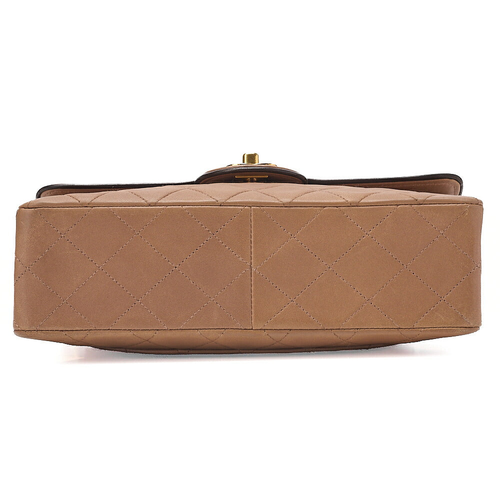 CHANEL Lambskin Matelasse Single Flap Chain Shoulder Beige x Black Gold-Tone Hardware, Pre-Owned
