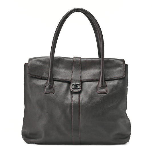 CHANEL Lambskin Bicolore Large Size Tote Bag Brown (Black Hardware) Ladies' Bag Brand [Used] [Free Shipping]