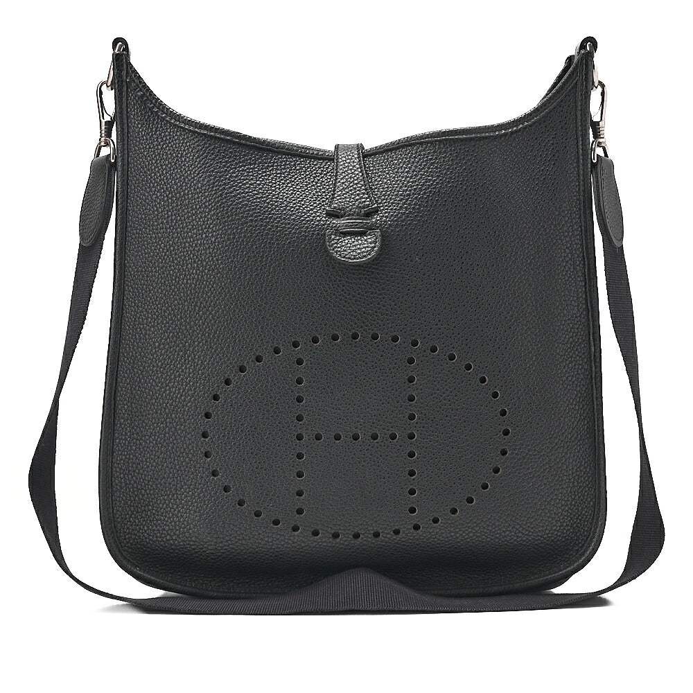 HERMES Herm?s Evelyn 1PM Taurillon Clemence Shoulder Bag Black Silver-Tone Hardware, Pre-Owned