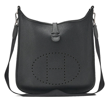HERMES Herm?s Evelyn 1PM Taurillon Clemence Shoulder Bag Black Silver-Tone Hardware, Pre-Owned