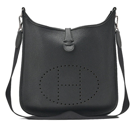 HERMES Herm?s Evelyn 1PM Taurillon Clemence Shoulder Bag Black Silver-Tone Hardware, Pre-Owned