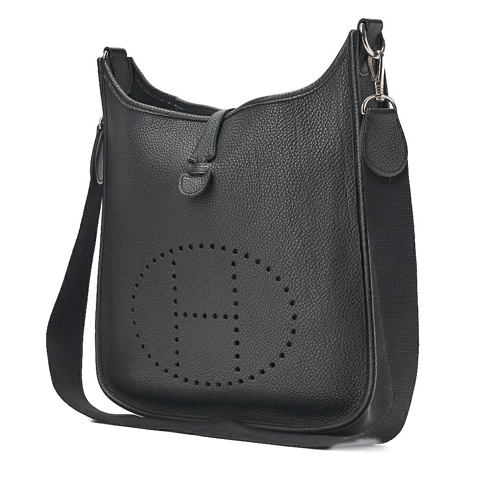 HERMES Herm?s Evelyn 1PM Taurillon Clemence Shoulder Bag Black Silver-Tone Hardware, Pre-Owned