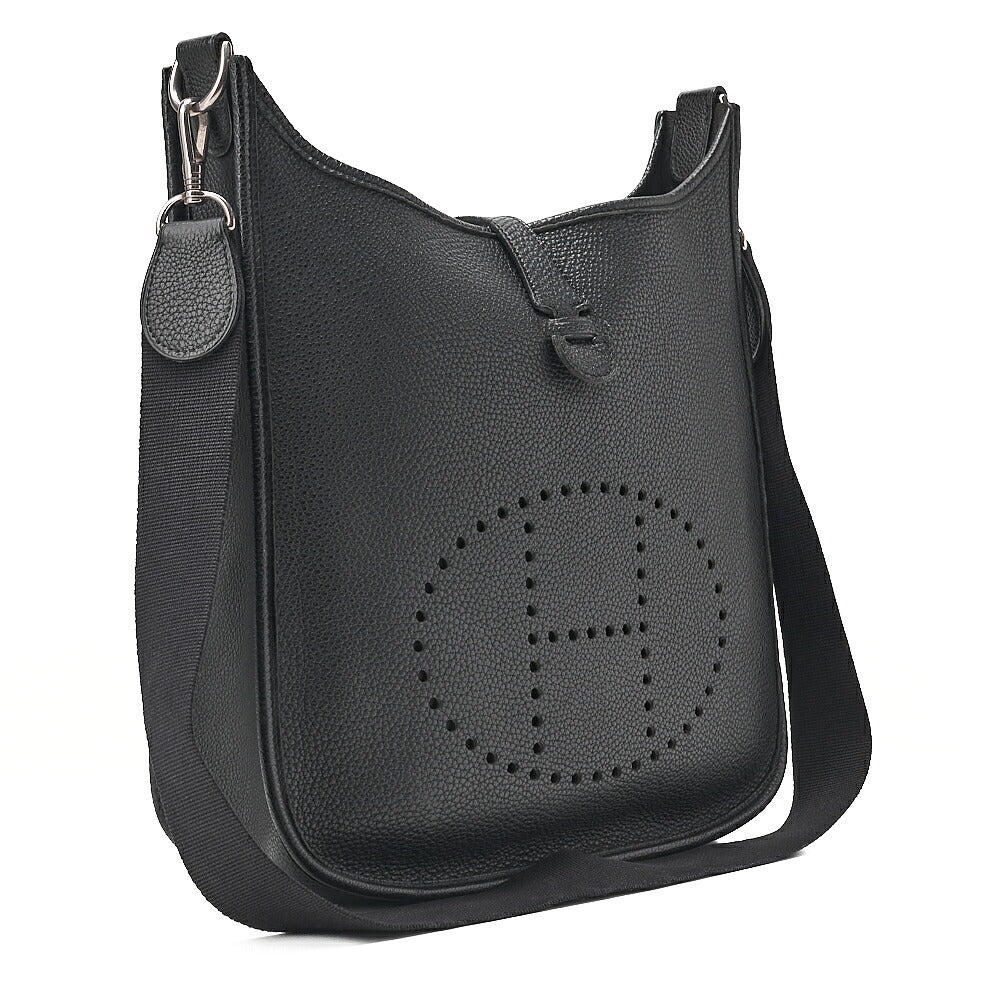 HERMES Herm?s Evelyn 1PM Taurillon Clemence Shoulder Bag Black Silver-Tone Hardware, Pre-Owned