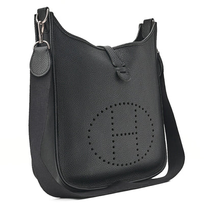 HERMES Herm?s Evelyn 1PM Taurillon Clemence Shoulder Bag Black Silver-Tone Hardware, Pre-Owned