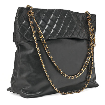 CHANEL Lambskin Leather x Matelasse with Coco Charm Large Size Chain Shoulder Black Gold-Tone Hardware, Pre-Owned