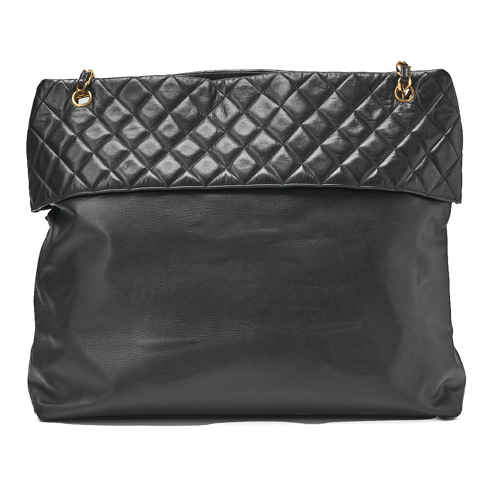 CHANEL Lambskin Leather x Matelasse with Coco Charm Large Size Chain Shoulder Black Gold-Tone Hardware, Pre-Owned