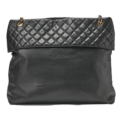 CHANEL Lambskin Leather x Matelasse with Coco Charm Large Size Chain Shoulder Black Gold-Tone Hardware, Pre-Owned