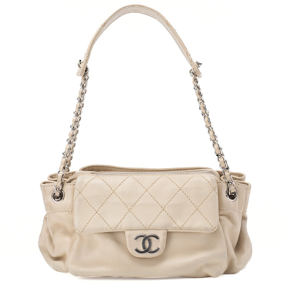 CHANEL Lambskin Wild Stitch Chain Shoulder Ivory Silver-Tone Hardware, Pre-Owned