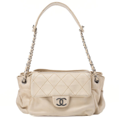 CHANEL Lambskin Wild Stitch Chain Shoulder Ivory Silver-Tone Hardware, Pre-Owned