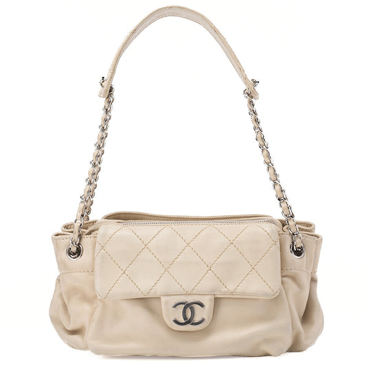 CHANEL Lambskin Wild Stitch Chain Shoulder Ivory Silver-Tone Hardware, Pre-Owned