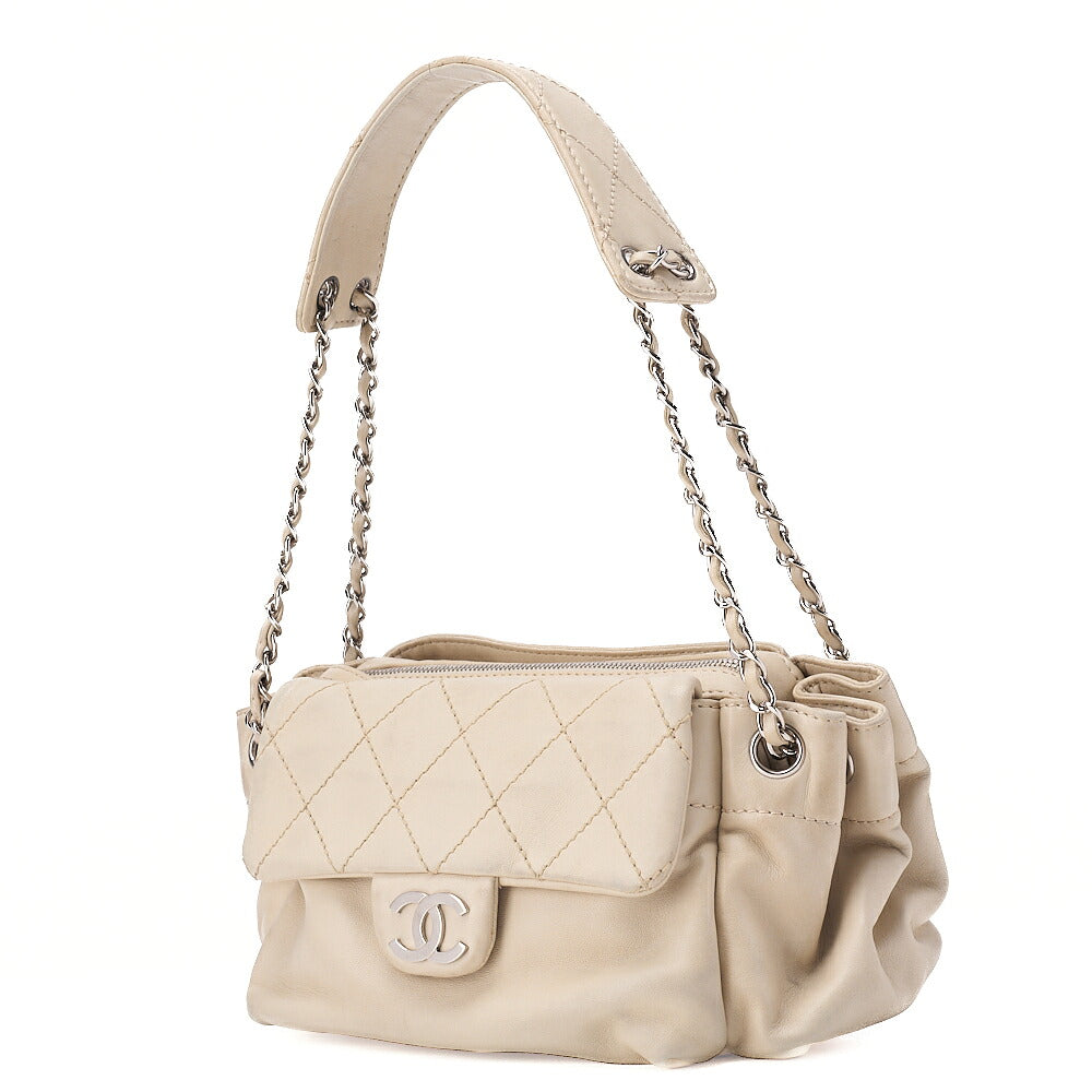 CHANEL Lambskin Wild Stitch Chain Shoulder Ivory Silver-Tone Hardware, Pre-Owned