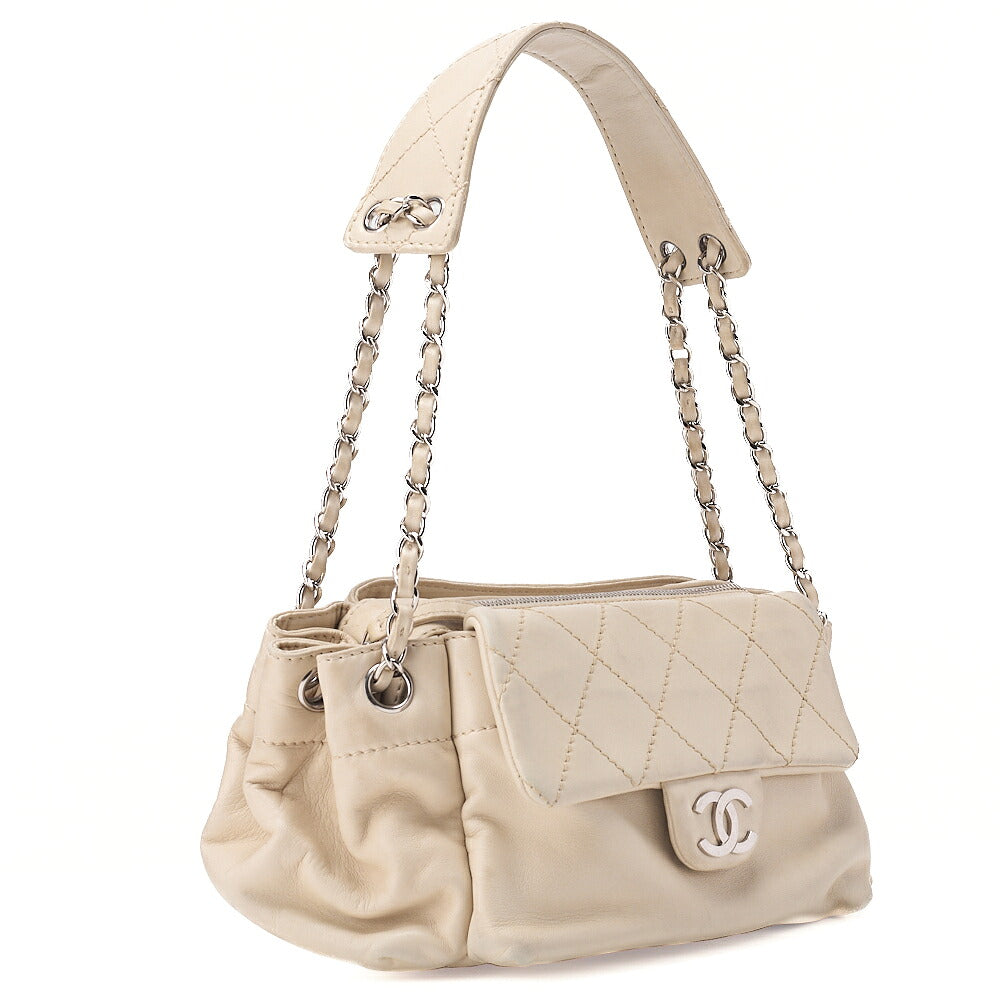 CHANEL Lambskin Wild Stitch Chain Shoulder Ivory Silver-Tone Hardware, Pre-Owned