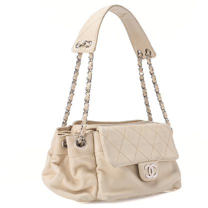 CHANEL Lambskin Wild Stitch Chain Shoulder Ivory Silver-Tone Hardware, Pre-Owned