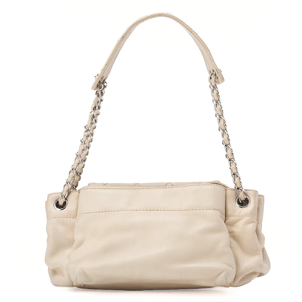 CHANEL Lambskin Wild Stitch Chain Shoulder Ivory Silver-Tone Hardware, Pre-Owned