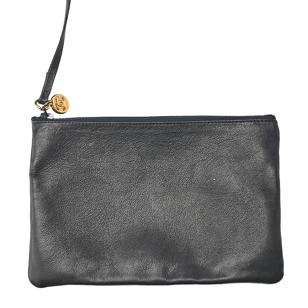 CHANEL Lambskin Drawstring Ball Charm Shoulder Bag Black Gold-Tone Hardware, Pre-Owned
