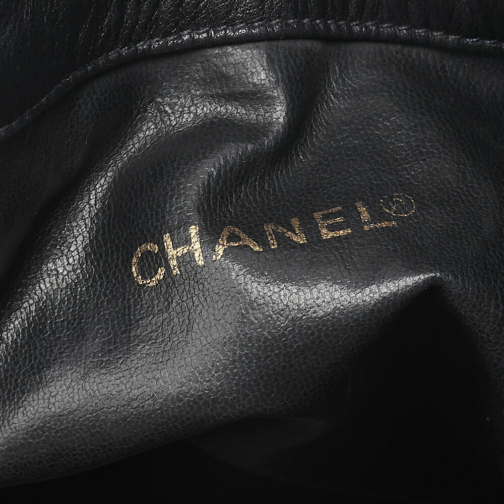 CHANEL Lambskin Drawstring Ball Charm Shoulder Bag Black Gold-Tone Hardware, Pre-Owned