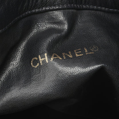 CHANEL Lambskin Drawstring Ball Charm Shoulder Bag Black Gold-Tone Hardware, Pre-Owned