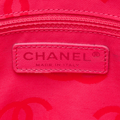 CHANEL Calf Leather Cambon Line Medium Tote Bag Black x White Silver-Tone Hardware, Pre-Owned