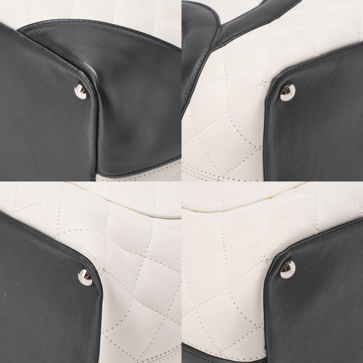 CHANEL Calf Leather Cambon Line Medium Tote Bag Black x White Silver-Tone Hardware, Pre-Owned