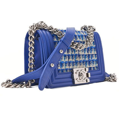 CHANEL Tweed x Lambskin Boy Chanel Chain Shoulder Navy Silver-Tone Hardware, Pre-Owned