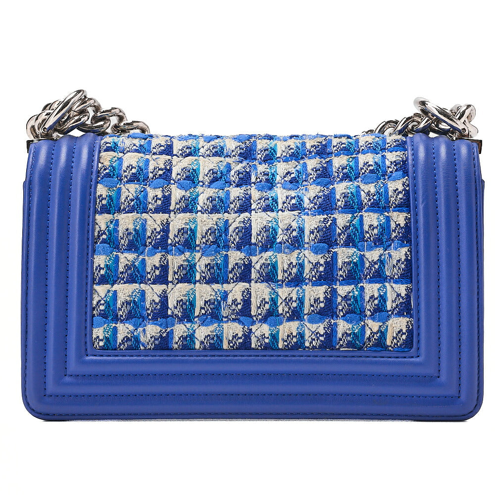 CHANEL Tweed x Lambskin Boy Chanel Chain Shoulder Navy Silver-Tone Hardware, Pre-Owned