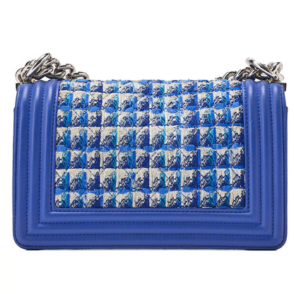 CHANEL Tweed x Lambskin Boy Chanel Chain Shoulder Navy Silver-Tone Hardware, Pre-Owned