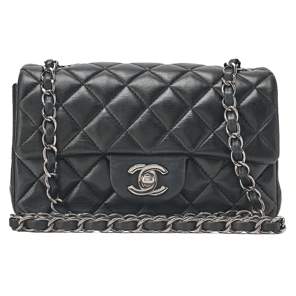 CHANEL Chain Shoulder Bag Minima Telass? 20cm Lambskin Black Silver-Tone Hardware, Pre-Owned