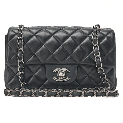 CHANEL Chain Shoulder Bag Minima Telass? 20cm Lambskin Black Silver-Tone Hardware, Pre-Owned