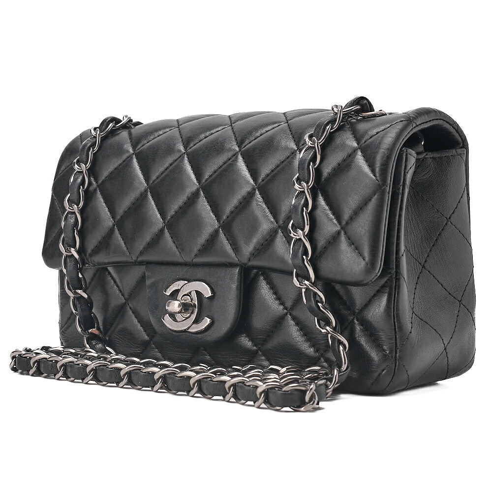 CHANEL Chain Shoulder Bag Minima Telass? 20cm Lambskin Black Silver-Tone Hardware, Pre-Owned