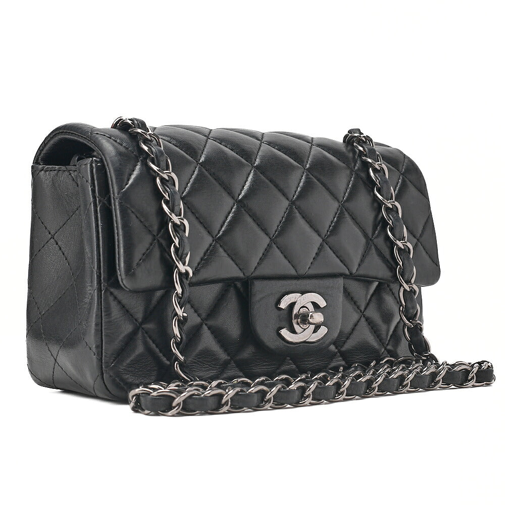 CHANEL Chain Shoulder Bag Minima Telass? 20cm Lambskin Black Silver-Tone Hardware, Pre-Owned