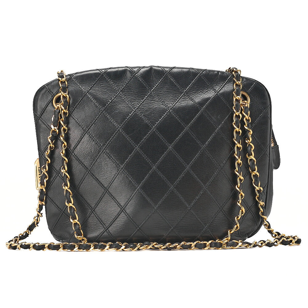CHANEL Chanel Matelasse Plate Charm Chain Shoulder Lambskin Black Gold-Tone Hardware, Pre-Owned