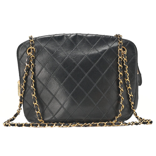 CHANEL Chanel Matelasse Plate Charm Chain Shoulder Lambskin Black Gold-Tone Hardware, Pre-Owned