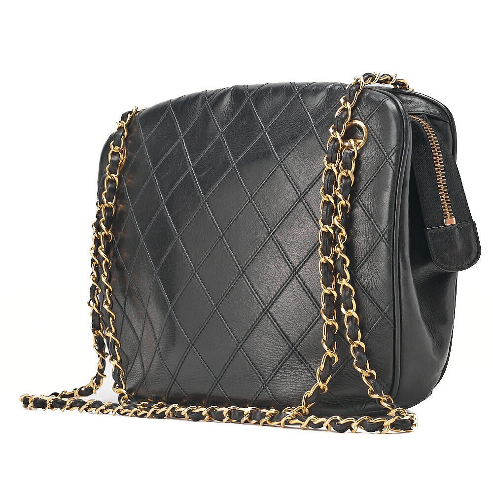 CHANEL Chanel Matelasse Plate Charm Chain Shoulder Lambskin Black Gold-Tone Hardware, Pre-Owned