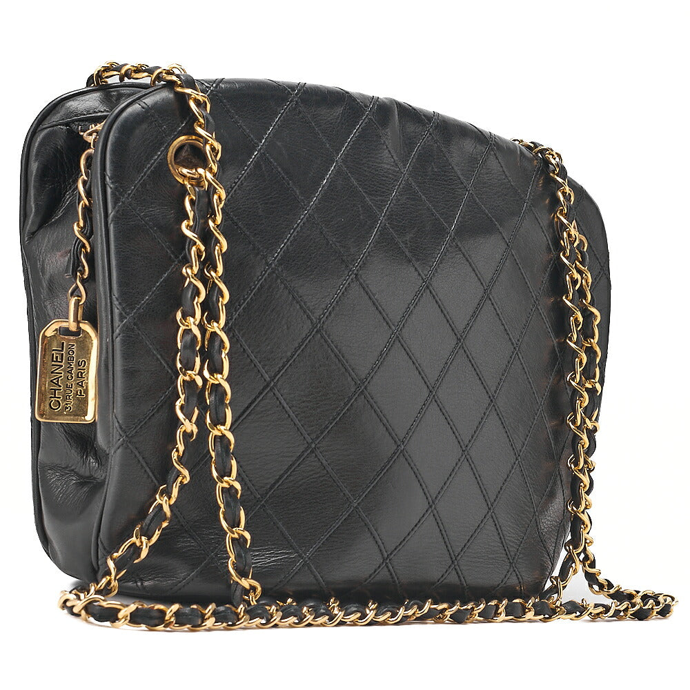 CHANEL Chanel Matelasse Plate Charm Chain Shoulder Lambskin Black Gold-Tone Hardware, Pre-Owned