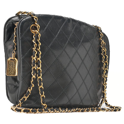 CHANEL Chanel Matelasse Plate Charm Chain Shoulder Lambskin Black Gold-Tone Hardware, Pre-Owned