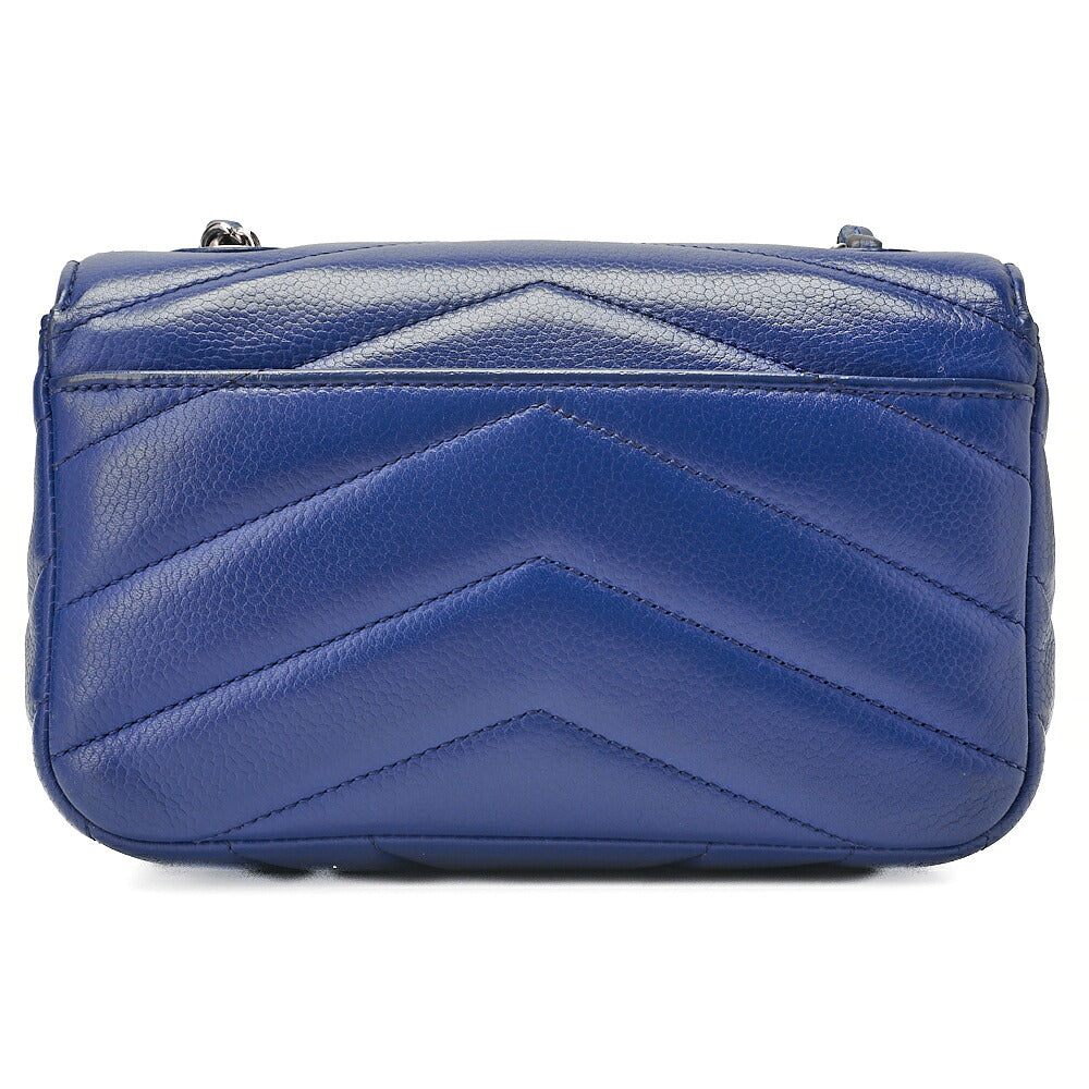 CHANEL Caviar Skin Chevron V-Flap Chain Shoulder Blue Silver-Tone Hardware, Pre-Owned