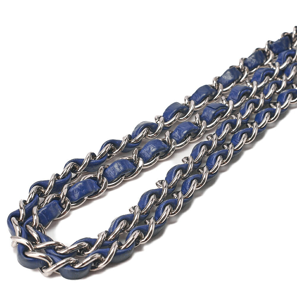 CHANEL Caviar Skin Chevron V-Flap Chain Shoulder Blue Silver-Tone Hardware, Pre-Owned