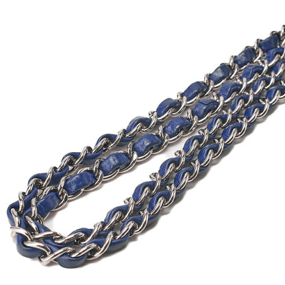 CHANEL Caviar Skin Chevron V-Flap Chain Shoulder Blue Silver-Tone Hardware, Pre-Owned