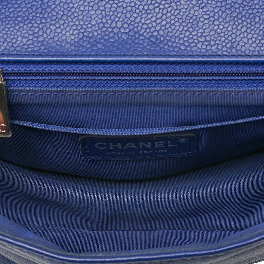 CHANEL Caviar Skin Chevron V-Flap Chain Shoulder Blue Silver-Tone Hardware, Pre-Owned