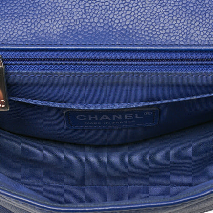 CHANEL Caviar Skin Chevron V-Flap Chain Shoulder Blue Silver-Tone Hardware, Pre-Owned