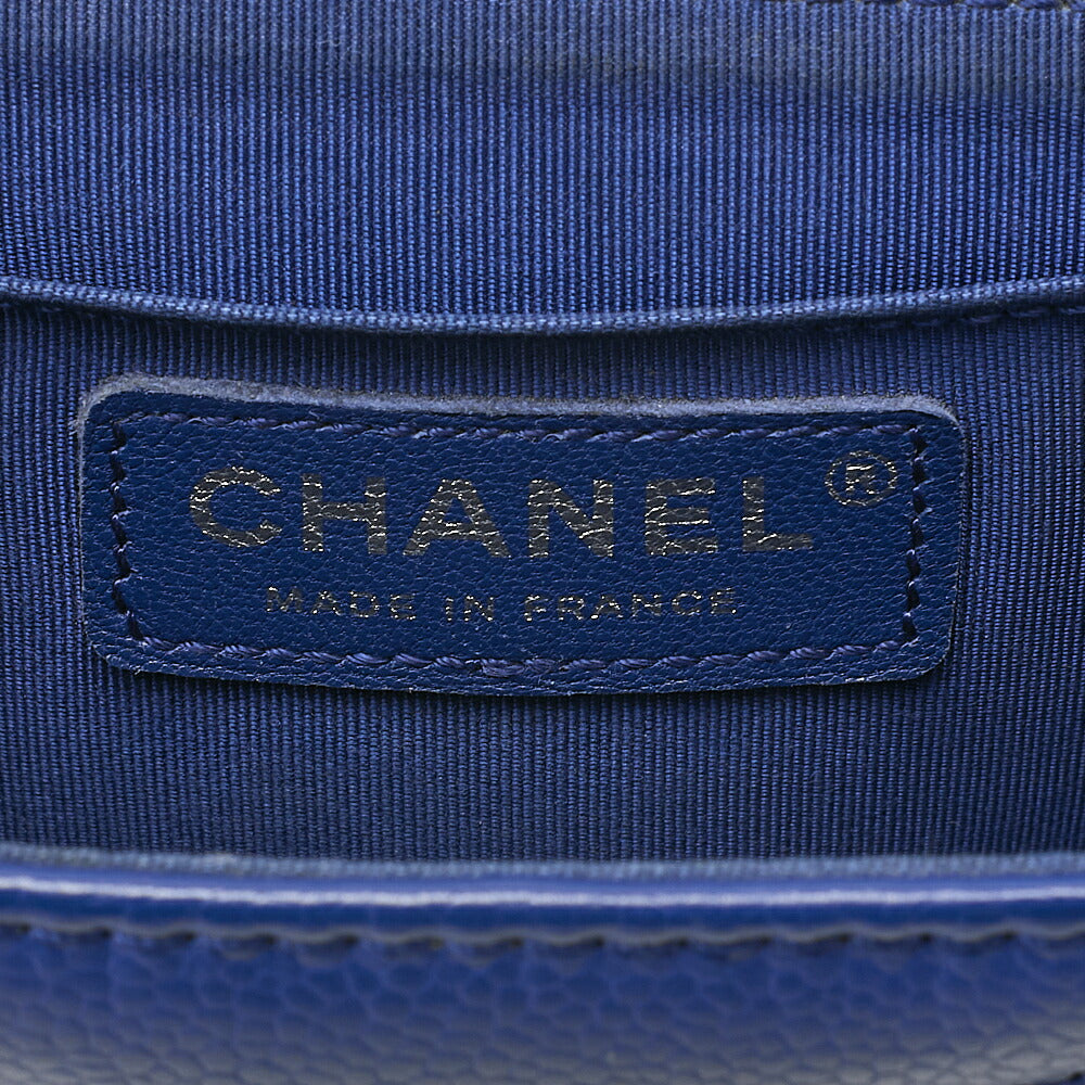 CHANEL Caviar Skin Chevron V-Flap Chain Shoulder Blue Silver-Tone Hardware, Pre-Owned