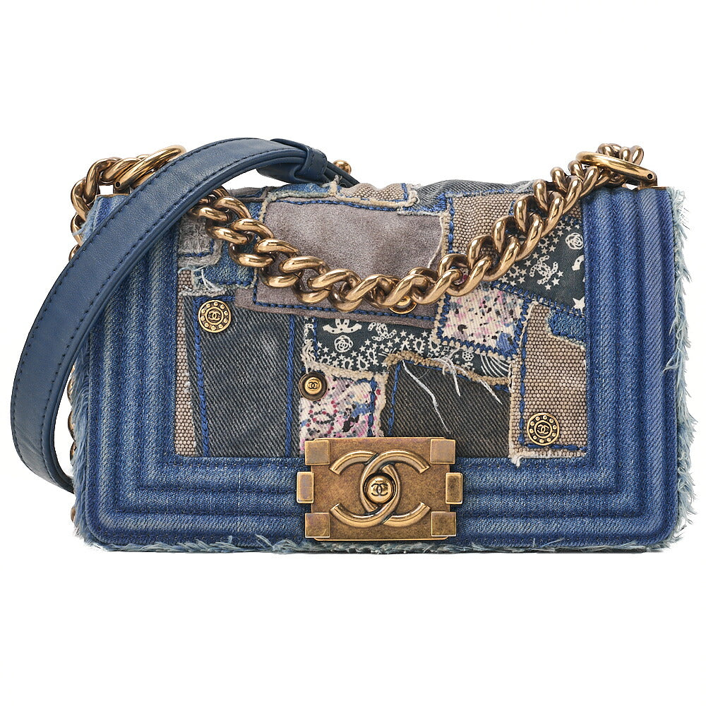 CHANEL Boy Chanel 20cm Chain Shoulder Denim Blue Gold-Tone Hardware, Pre-Owned