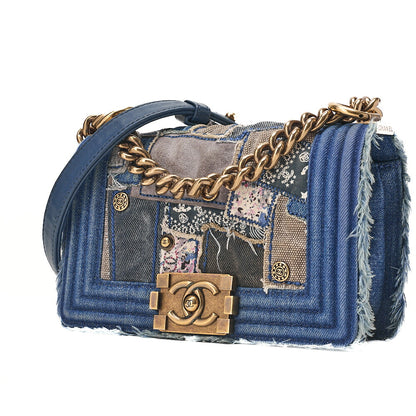 CHANEL Boy Chanel 20cm Chain Shoulder Denim Blue Gold-Tone Hardware, Pre-Owned