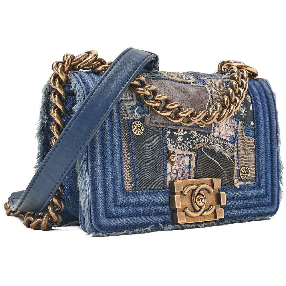 CHANEL Boy Chanel 20cm Chain Shoulder Denim Blue Gold-Tone Hardware, Pre-Owned